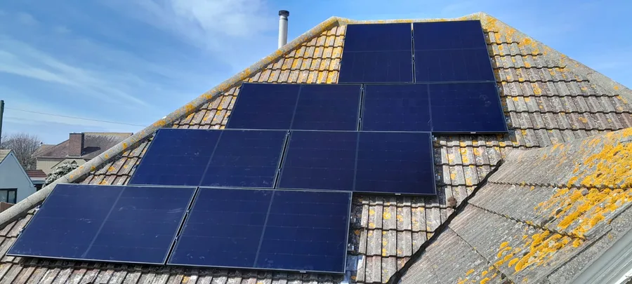 Solar panel installation on a roof in Holland-on-Sea, Essex