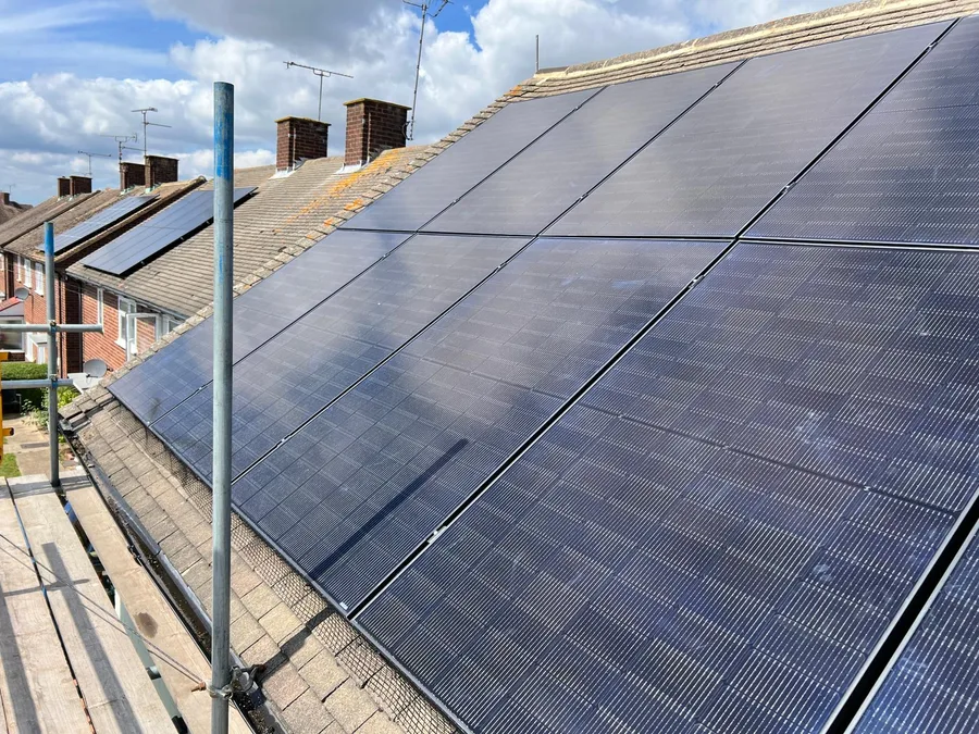 Solar panel installation on a roof in Rochford, Essex